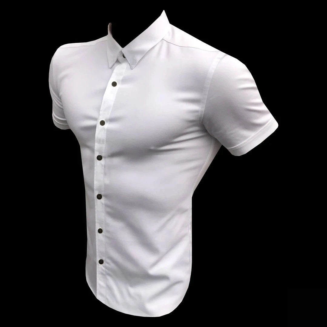 Camisa Manga Corta Ajustada Hombre — Verano Lujo