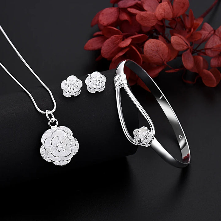 Conjunto Retro Plata 925 — Collar, Pendientes y Brazalete