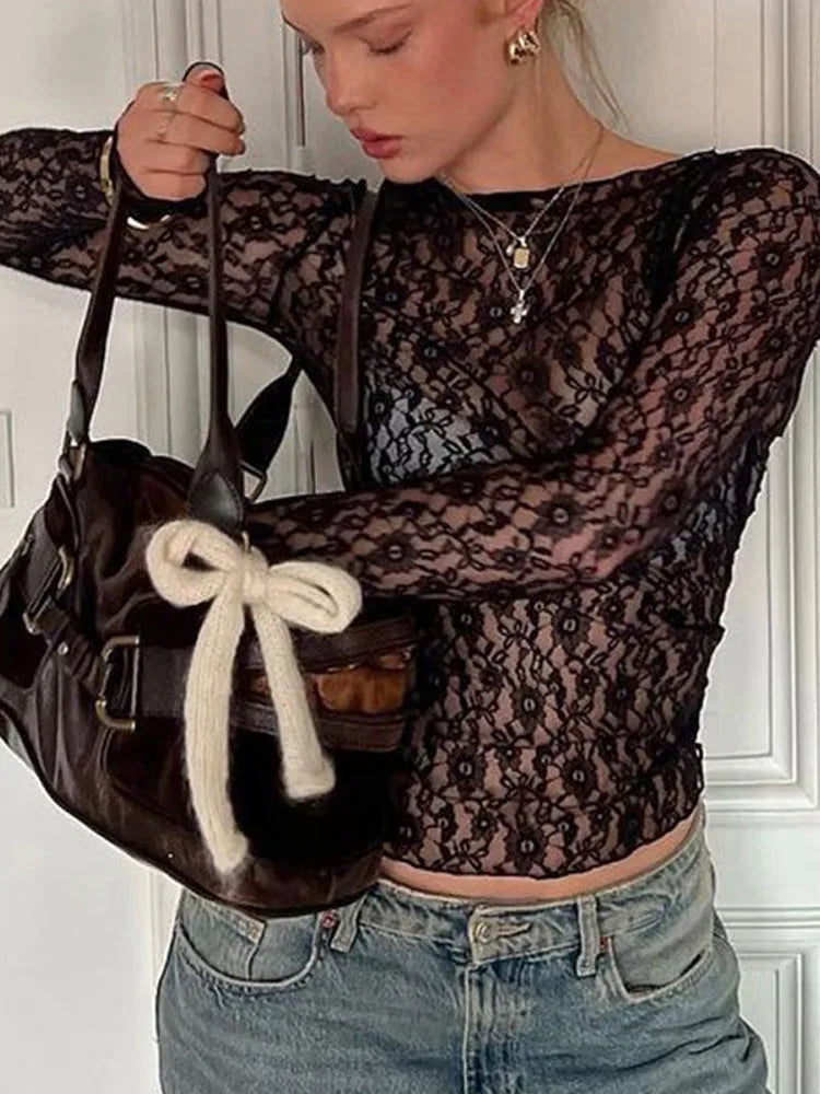 Top Encaje Transparente Manga Larga — Darez Wear