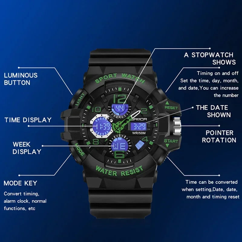 Reloj Militar SANDA Hombre — Digital Deportivo Resistente al Agua