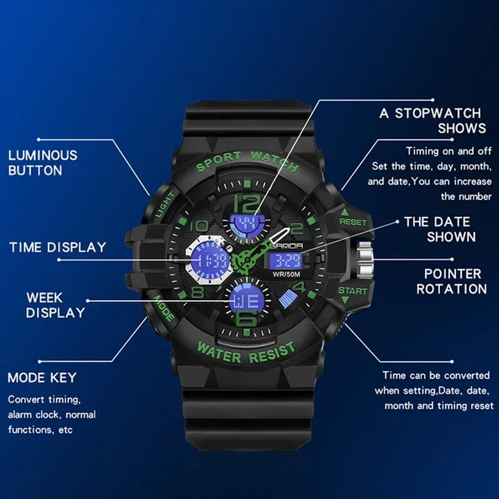 Reloj Militar SANDA Hombre — Digital Deportivo Resistente al Agua