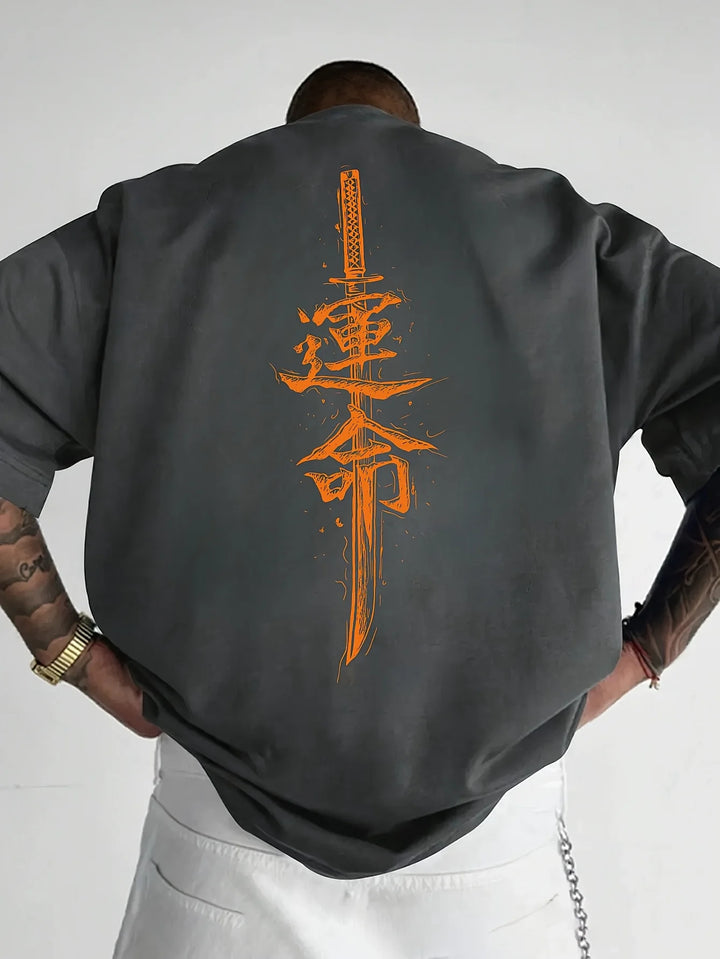 Camiseta de Algodón 100% con Estampado Samurái