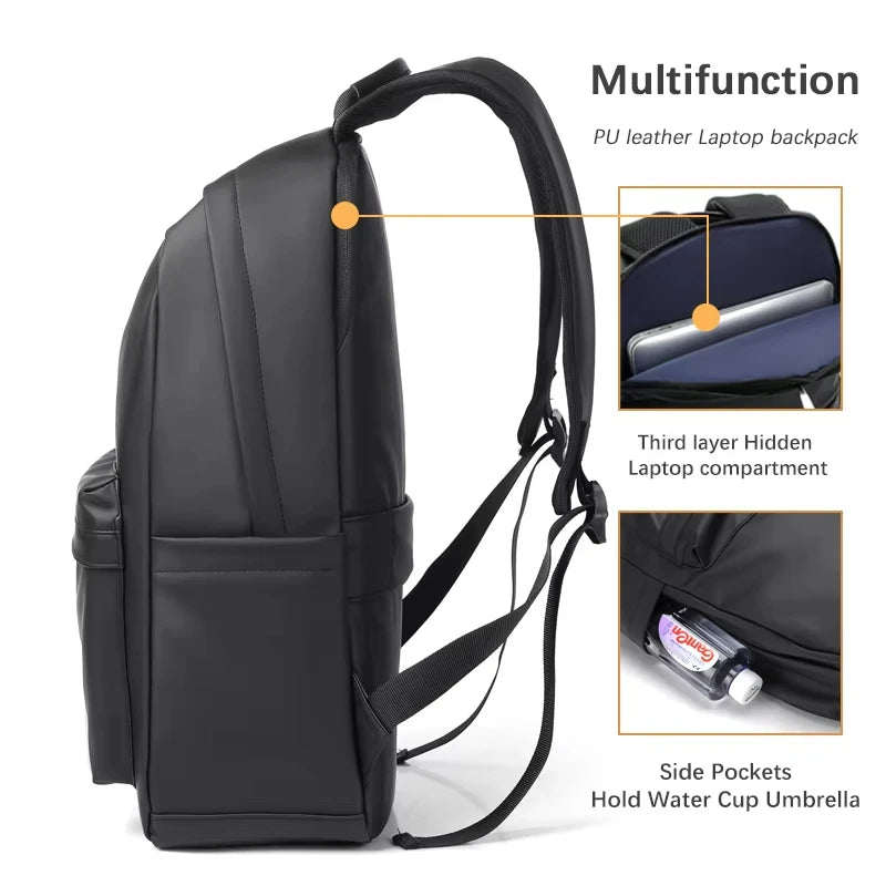 Mochila Cuero PU 15.6" Hombre — Negro Premium