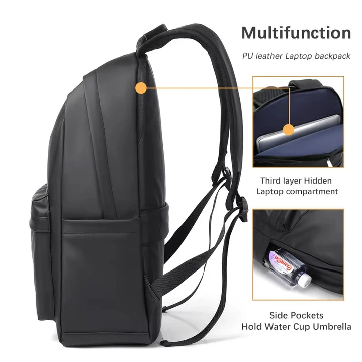 Mochila Cuero PU 15.6" Hombre — Negro Premium