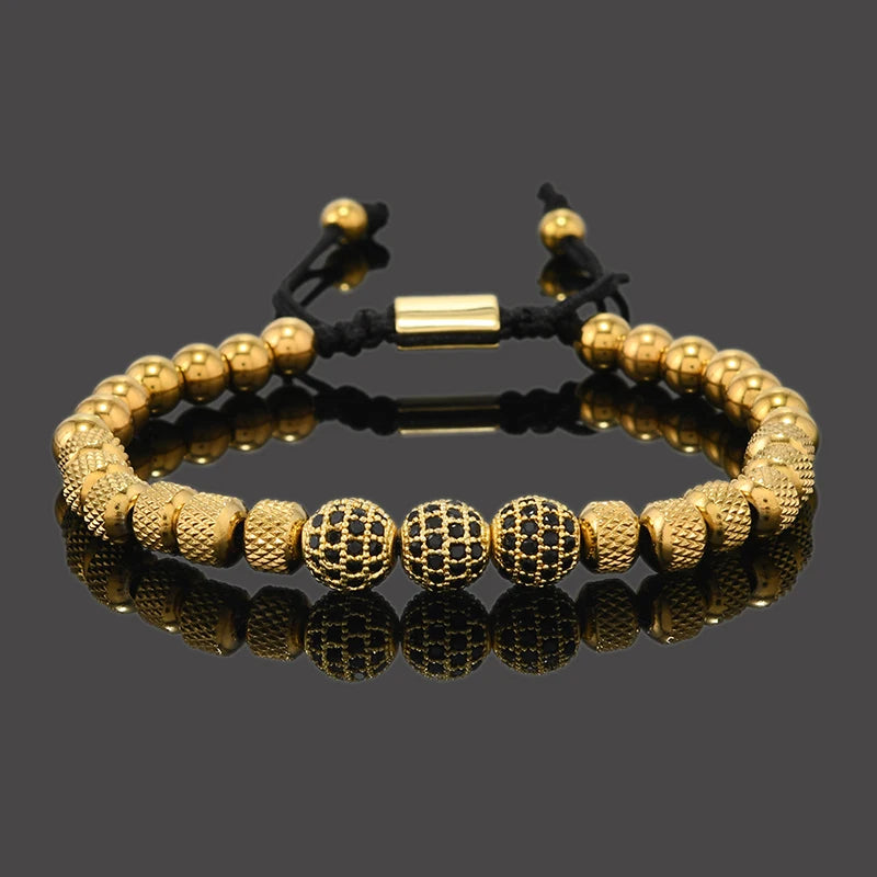 Pulsera Royal CZ Ball | Acero Inoxidable | Joyería de Lujo para Hombre