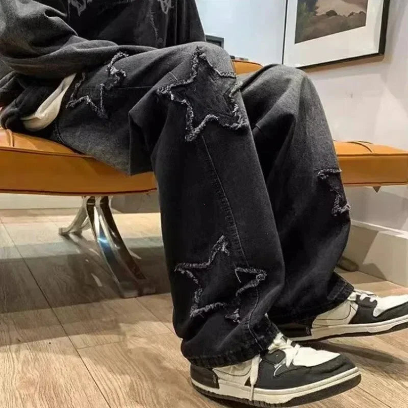 Jeans Rectos Y2K | Bordado Estrellas &amp; Toalla | Hip Hop | Darez Wear