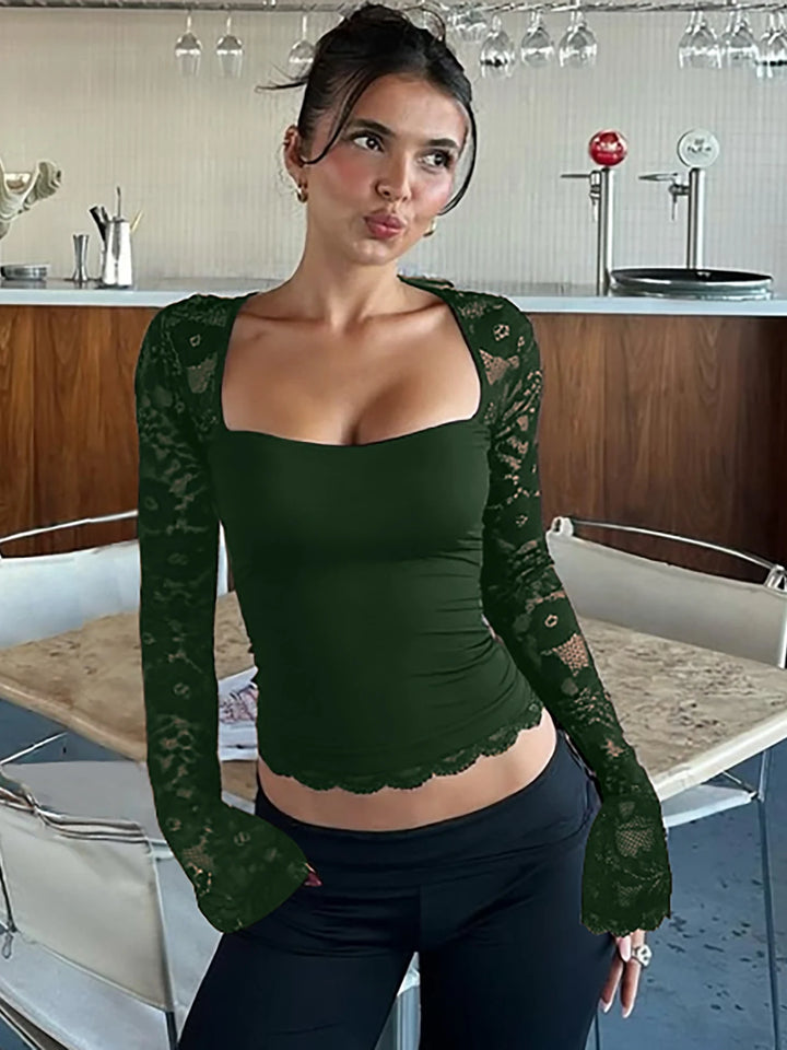 Top Encaje Floral Cuello Cuadrado — Darez Wear
