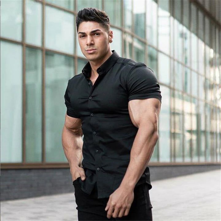 Camisa Manga Corta Ajustada Hombre — Verano Lujo