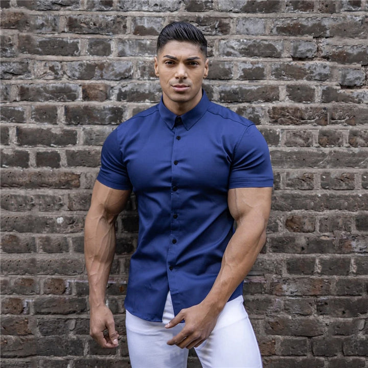 Camisa Manga Corta Ajustada Hombre — Verano Lujo