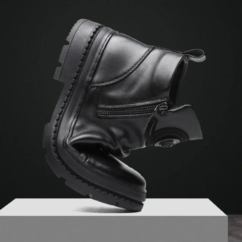 Botas Moto Cuero Hombre — Plataforma con Cremallera