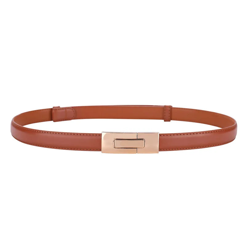 Cinturón de cuero genuino de alta calidad para mujer, nueva marca de moda, cinturones de 1,8 cm de ancho, hebilla de bloqueo dorada, vestido, pantalones vaqueros, suéter, cinturón para mujer