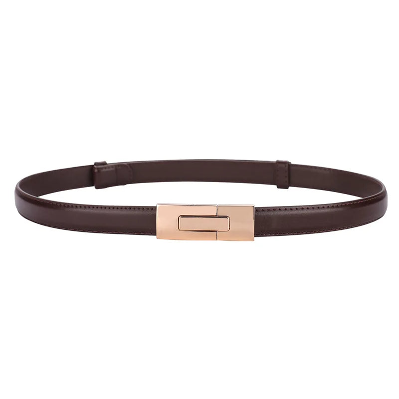 Cinturón de cuero genuino de alta calidad para mujer, nueva marca de moda, cinturones de 1,8 cm de ancho, hebilla de bloqueo dorada, vestido, pantalones vaqueros, suéter, cinturón para mujer