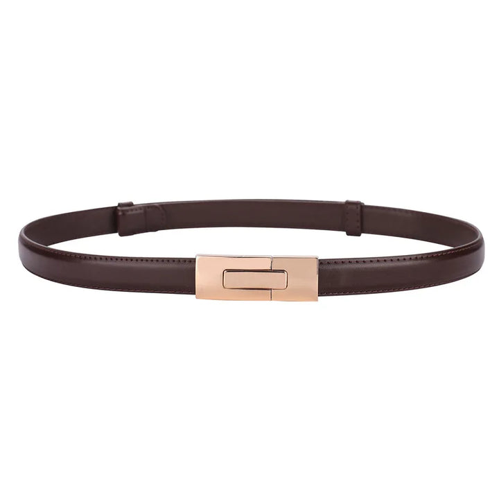 Cinturón de cuero genuino de alta calidad para mujer, nueva marca de moda, cinturones de 1,8 cm de ancho, hebilla de bloqueo dorada, vestido, pantalones vaqueros, suéter, cinturón para mujer