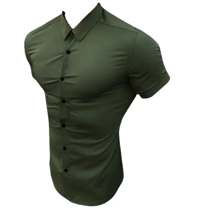 Camisa Manga Corta Ajustada Hombre — Verano Lujo
