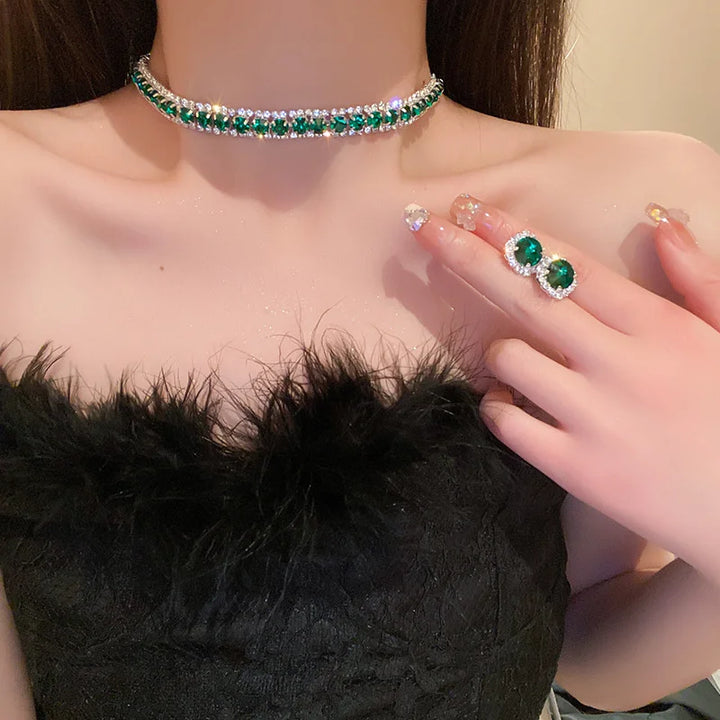 Conjunto Collar y Pendientes Cristal Verde