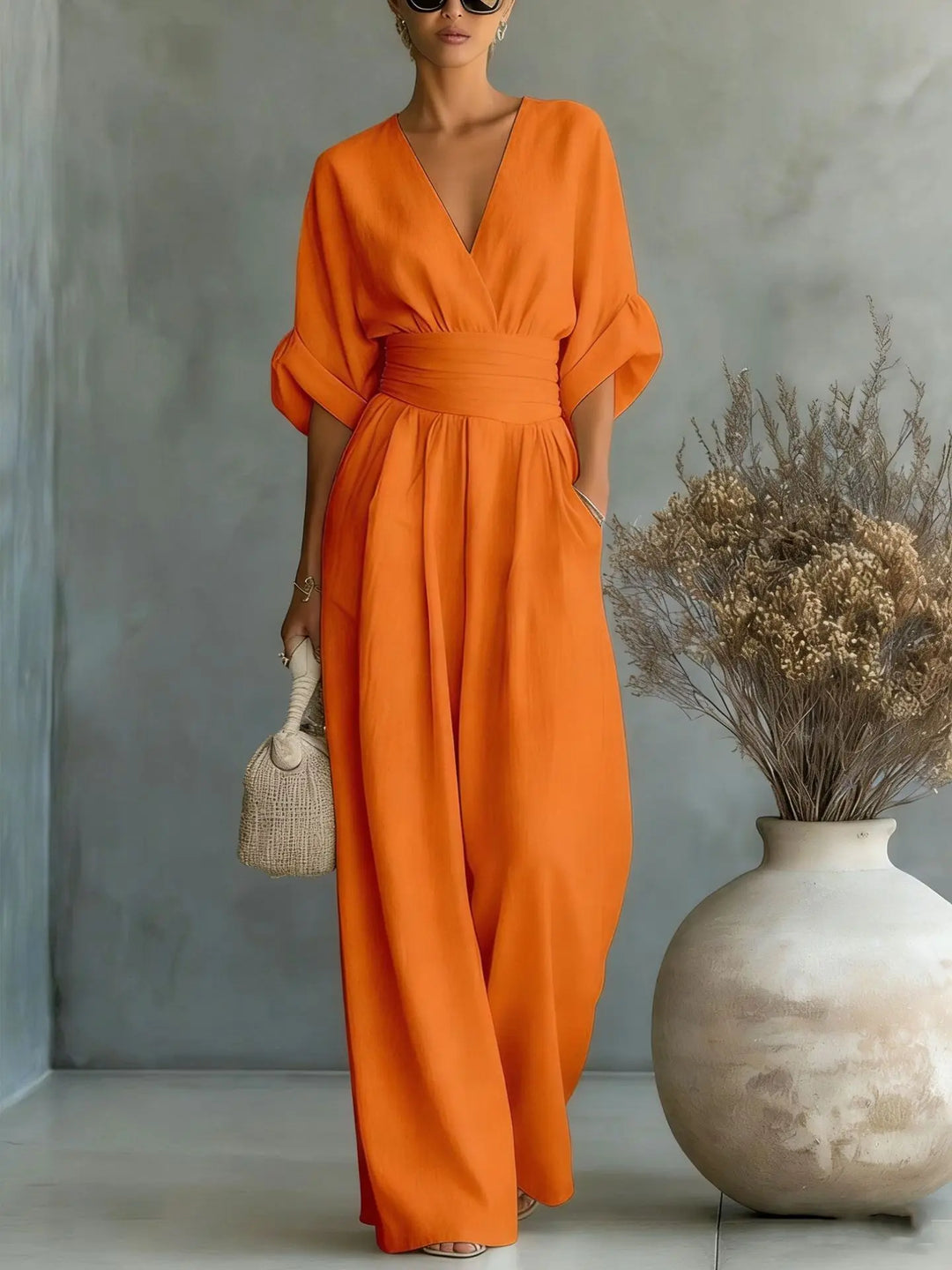 Mono Elegante de Cintura Alta con Escote en V