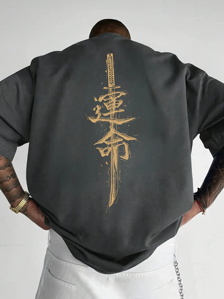 Camiseta de Algodón 100% con Estampado Samurái