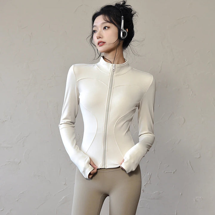 Chaqueta deportiva de manga larga para mujer, camisa de Yoga y Fitness con cremallera, ropa deportiva cálida para gimnasio, abrigos para correr, ropa de entrenamiento para ciclismo