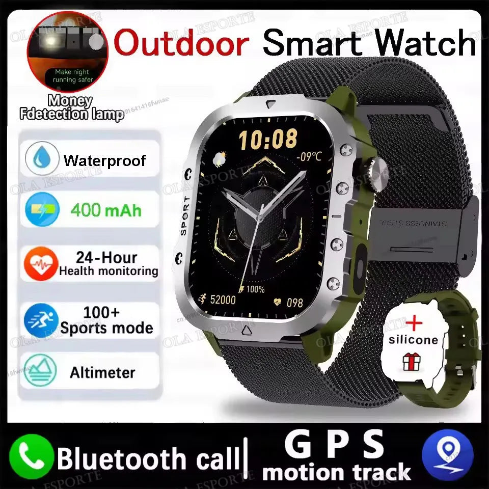 Reloj Inteligente Militar GPS — Linterna IP68 Bluetooth Hombre &amp; Mujer