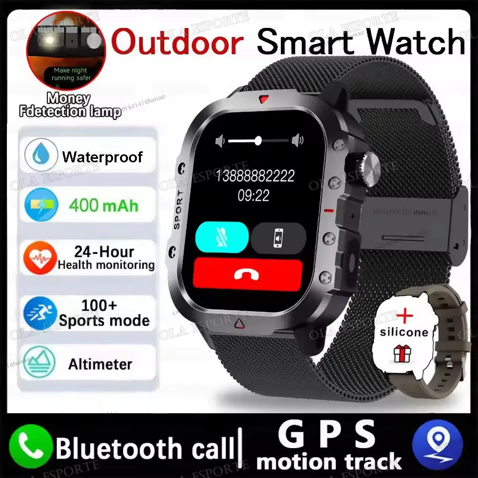 Reloj Inteligente Militar GPS — Linterna IP68 Bluetooth Hombre &amp; Mujer