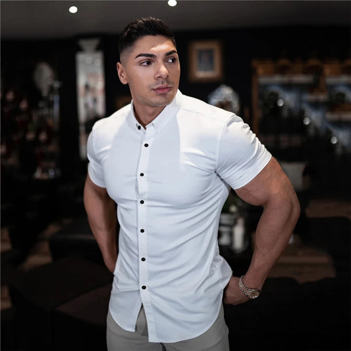 Camisa Manga Corta Ajustada Hombre — Verano Lujo