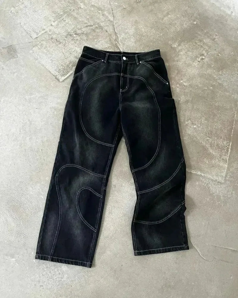 Conjunto Y2K Harajuku | Chaqueta Bordada + Jeans Holgados | Darez Wear