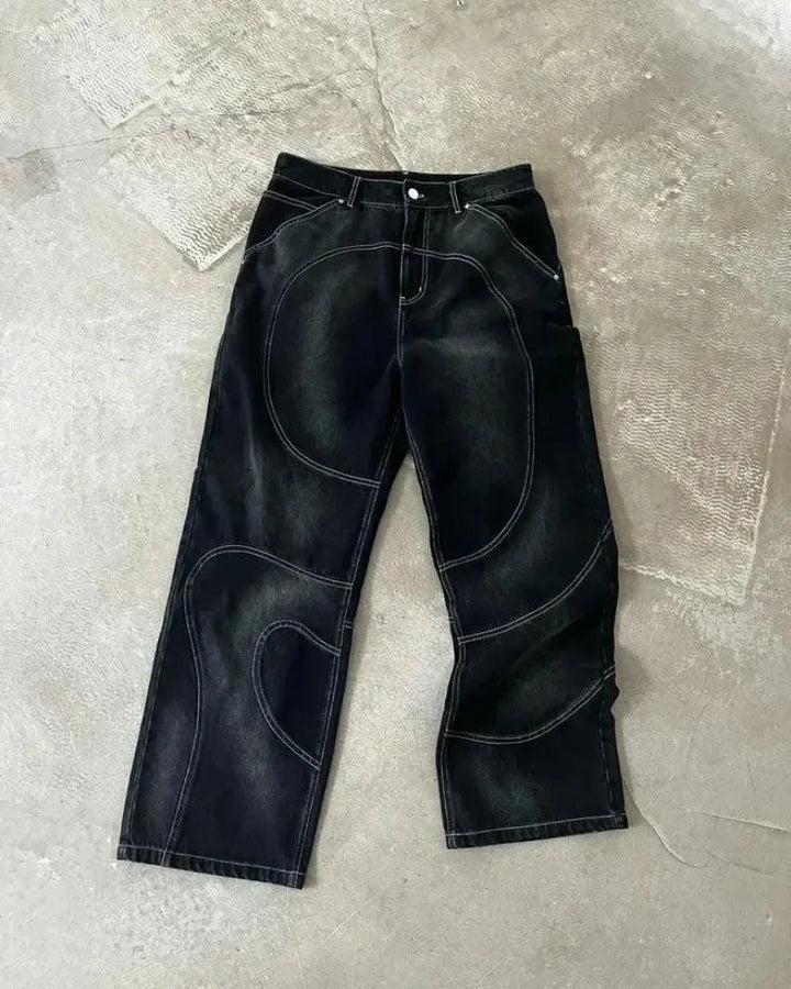Conjunto Y2K Harajuku | Chaqueta Bordada + Jeans Holgados | Darez Wear