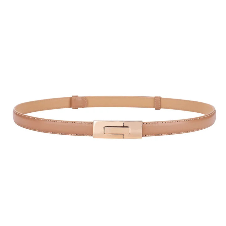Cinturón de cuero genuino de alta calidad para mujer, nueva marca de moda, cinturones de 1,8 cm de ancho, hebilla de bloqueo dorada, vestido, pantalones vaqueros, suéter, cinturón para mujer