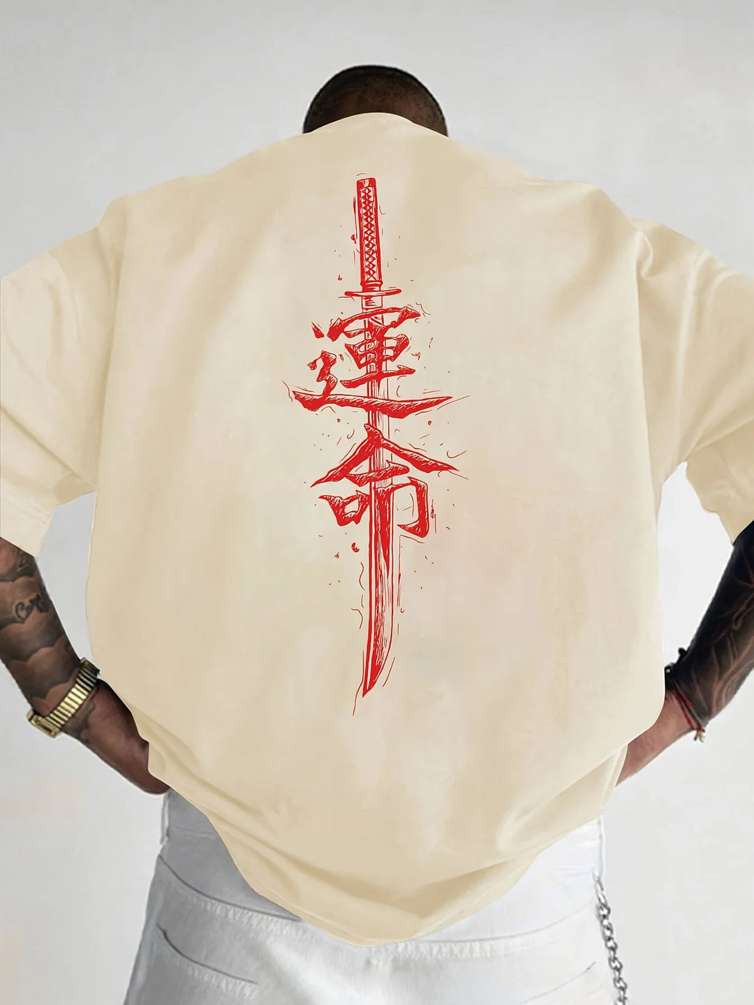 Camiseta de Algodón 100% con Estampado Samurái