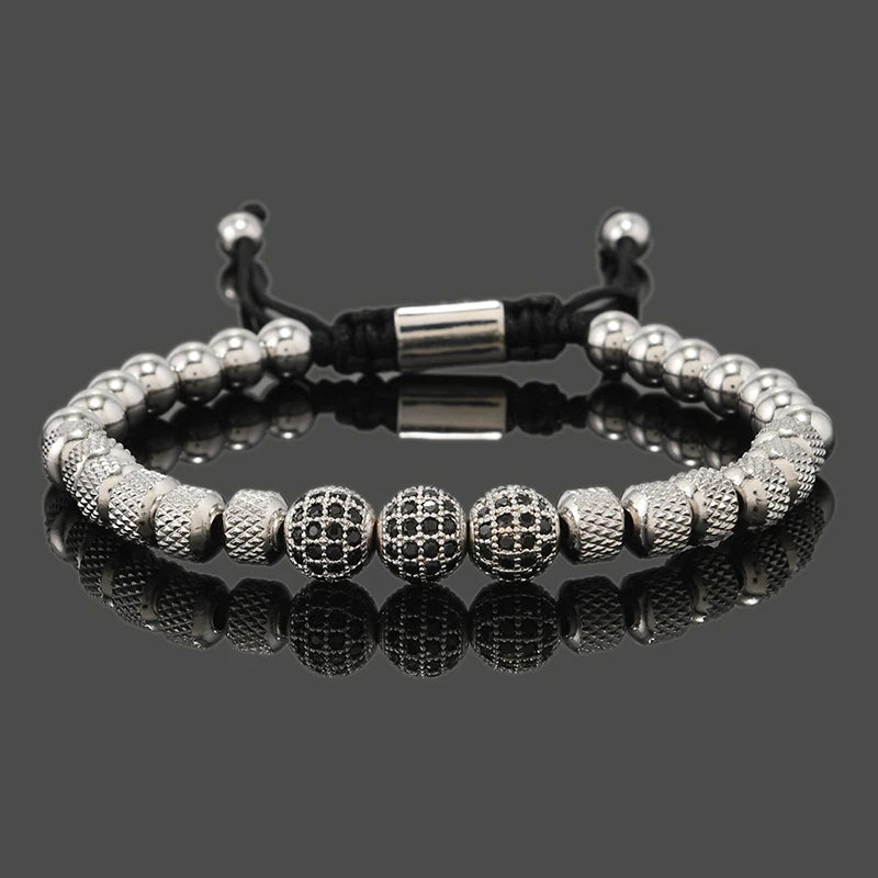 Pulsera Royal CZ Ball | Acero Inoxidable | Joyería de Lujo para Hombre