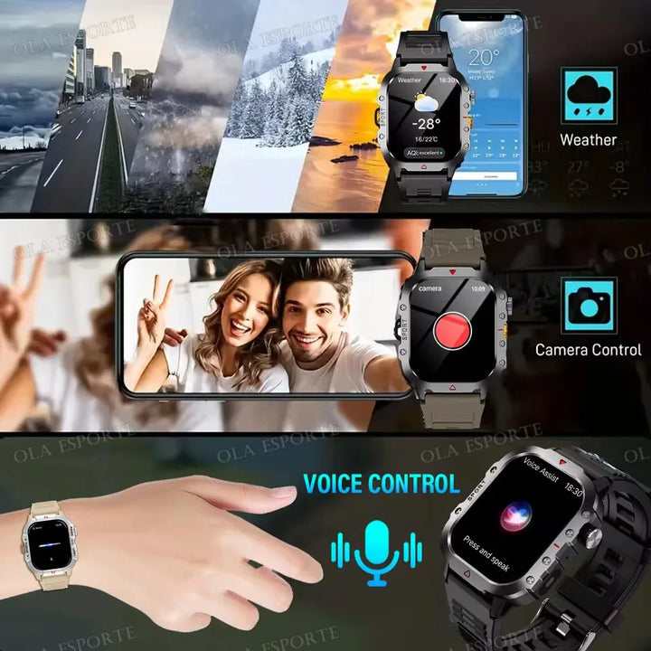 Reloj Inteligente Militar GPS — Linterna IP68 Bluetooth Hombre &amp; Mujer