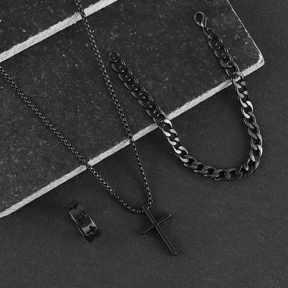 Conjunto Cruz Hip Hop Acero Inoxidable — Hombre