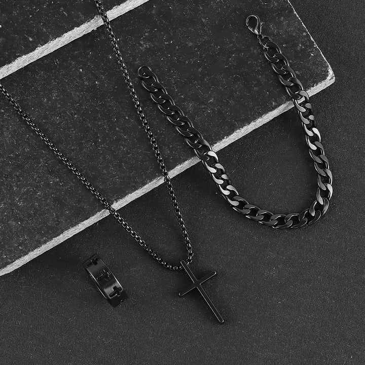 Conjunto Cruz Hip Hop Acero Inoxidable — Hombre