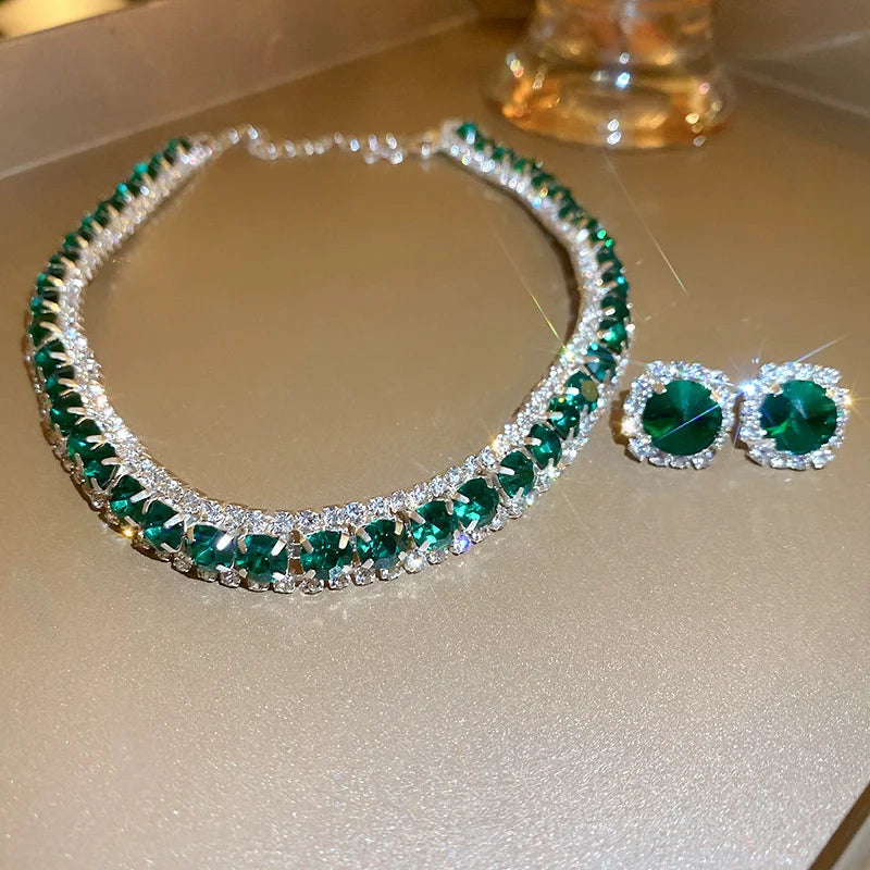 Conjunto Collar y Pendientes Cristal Verde