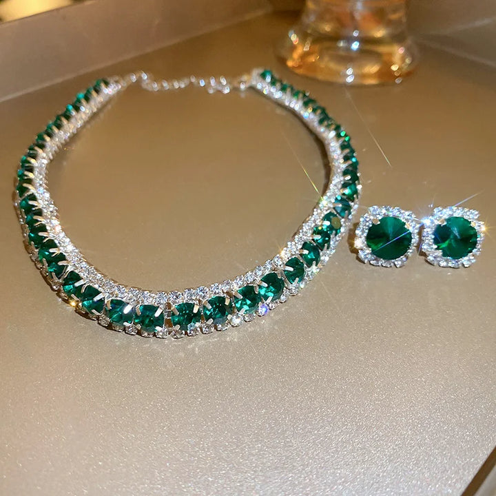 Conjunto Collar y Pendientes Cristal Verde