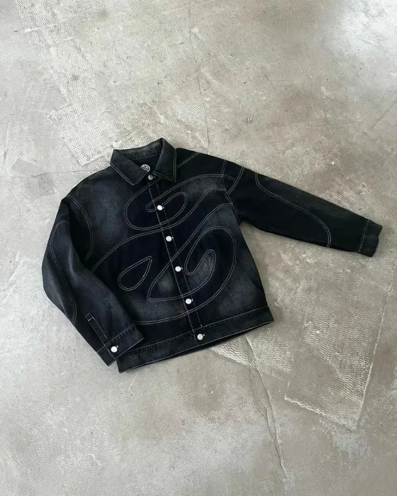 Conjunto Y2K Harajuku | Chaqueta Bordada + Jeans Holgados | Darez Wear