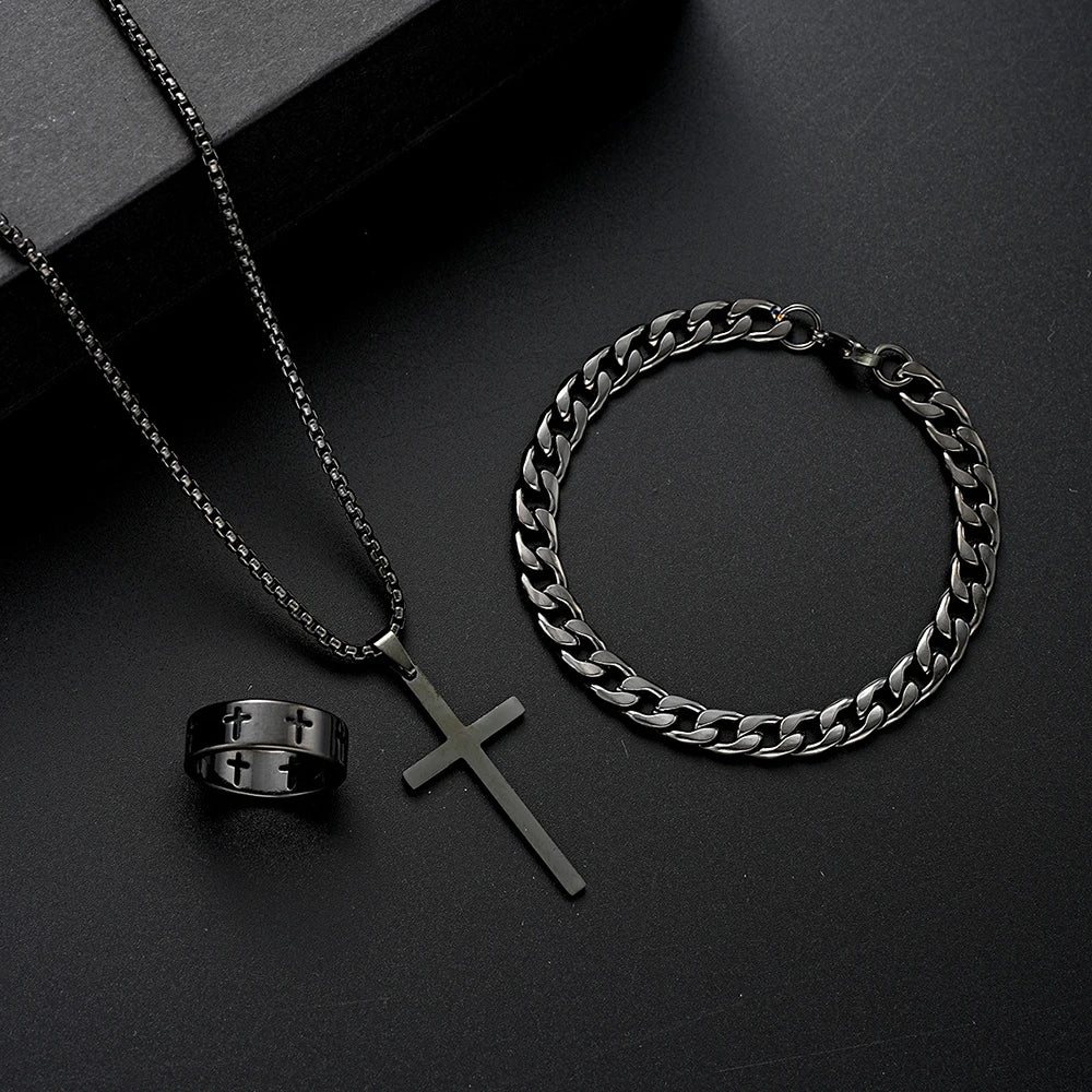 Conjunto Cruz Hip Hop Acero Inoxidable — Hombre