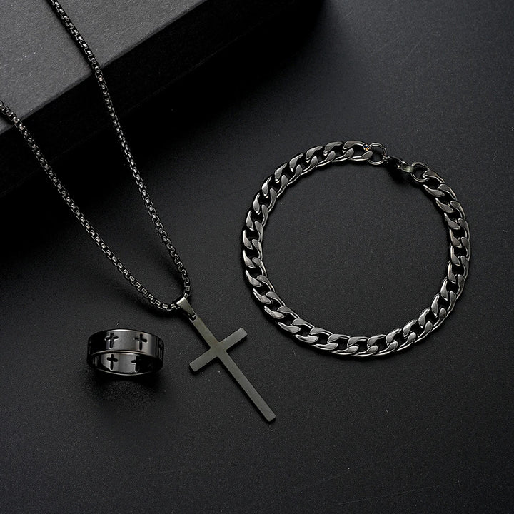 Conjunto Cruz Hip Hop Acero Inoxidable — Hombre