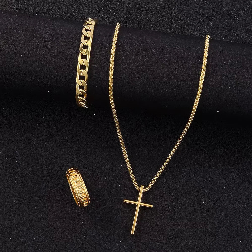 Conjunto Cruz Hip Hop Acero Inoxidable — Hombre