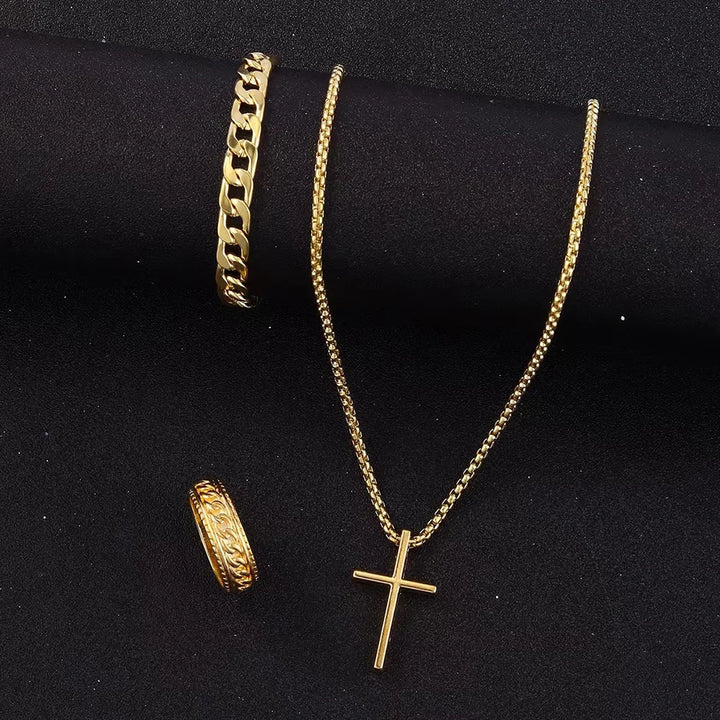 Conjunto Cruz Hip Hop Acero Inoxidable — Hombre