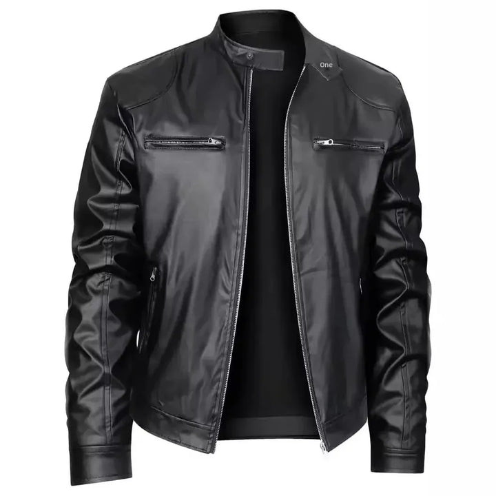 Chaqueta Moto Cuero Hombre — Slim Fit Cuello Alto