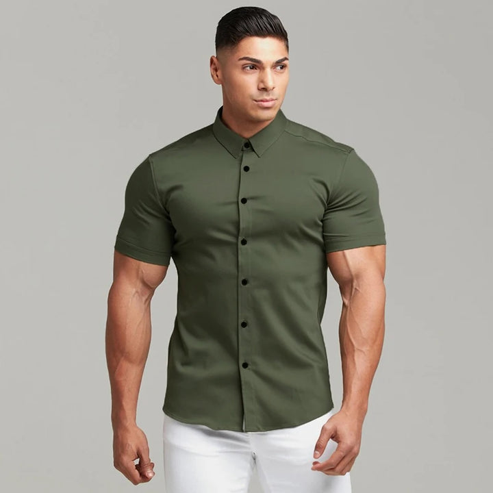 Camisa Manga Corta Ajustada Hombre — Verano Lujo