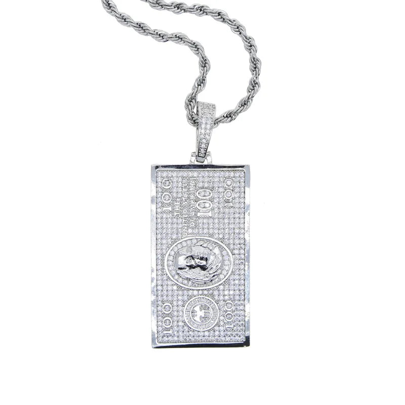 Collar Colgante 100 Dólares | Piedras CZ 3A+ | Joyería Hip Hop Oro &amp; Plata
