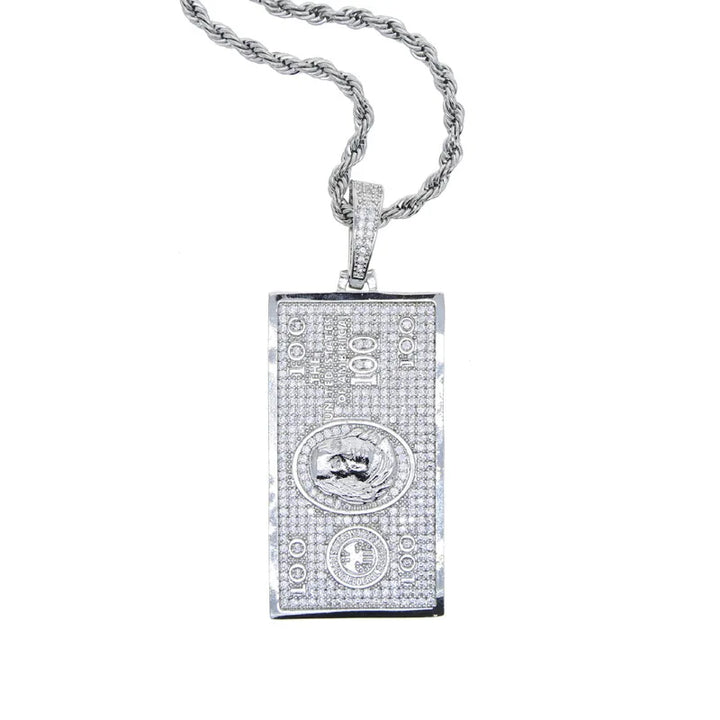 Collar Colgante 100 Dólares | Piedras CZ 3A+ | Joyería Hip Hop Oro &amp; Plata