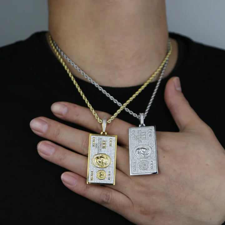 Collar Colgante 100 Dólares | Piedras CZ 3A+ | Joyería Hip Hop Oro &amp; Plata