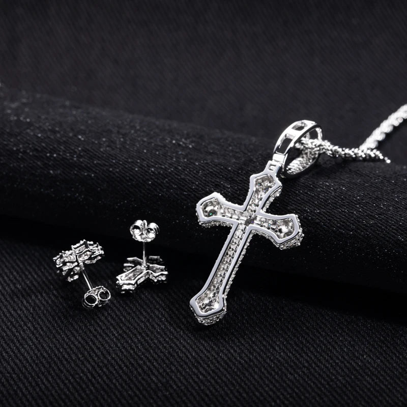 MossanRappr-collar cruzado clásico de moissanita, pendientes de Hip Hop helados para hombres y mujeres, joyería fina de Plata de Ley 925, regalos
