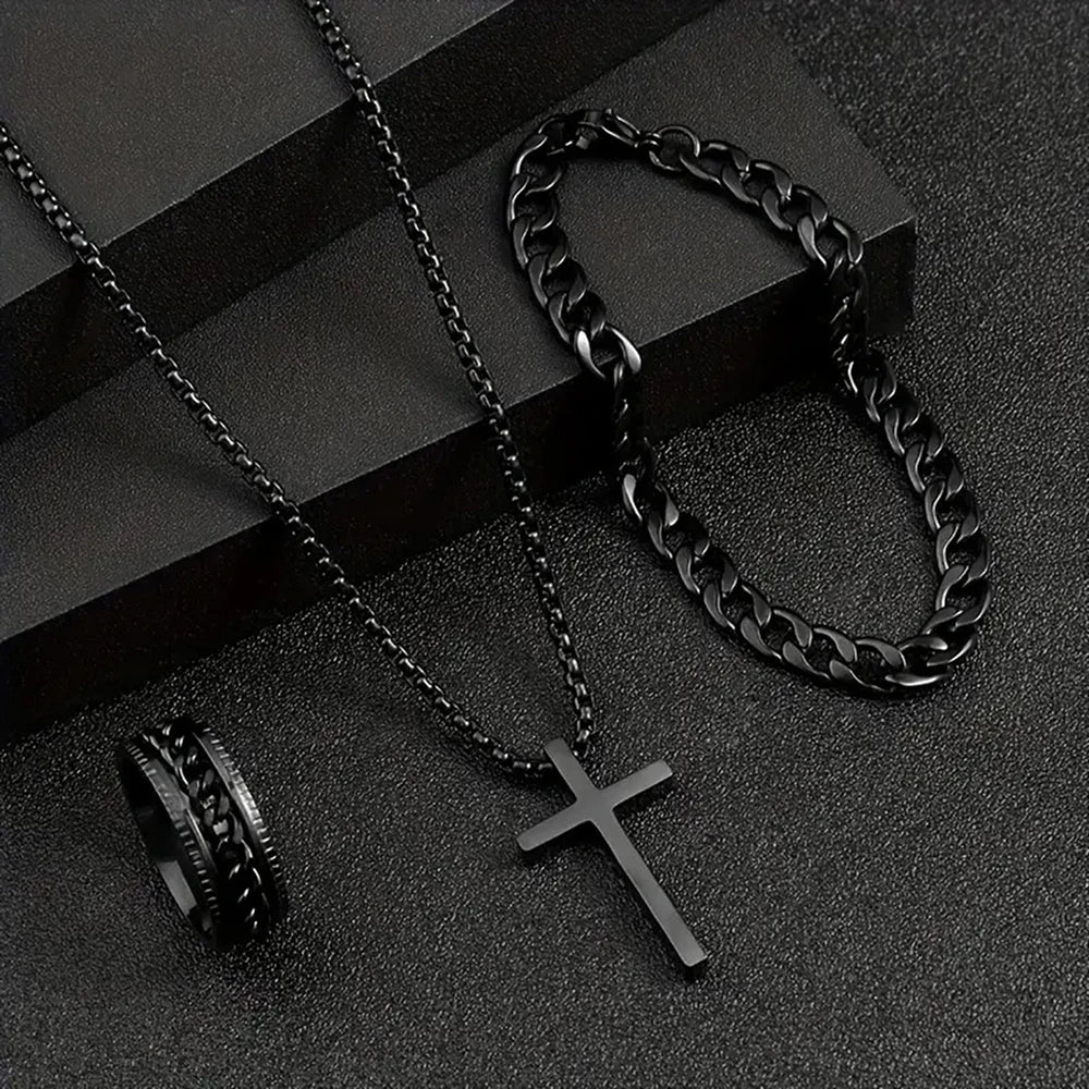 Conjunto Cruz Hip Hop Acero Inoxidable — Hombre
