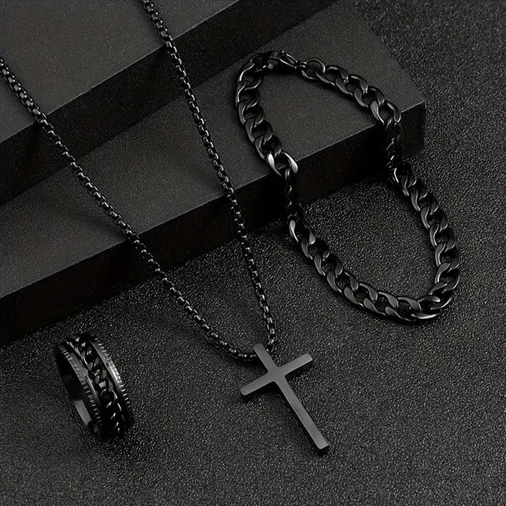 Conjunto Cruz Hip Hop Acero Inoxidable — Hombre