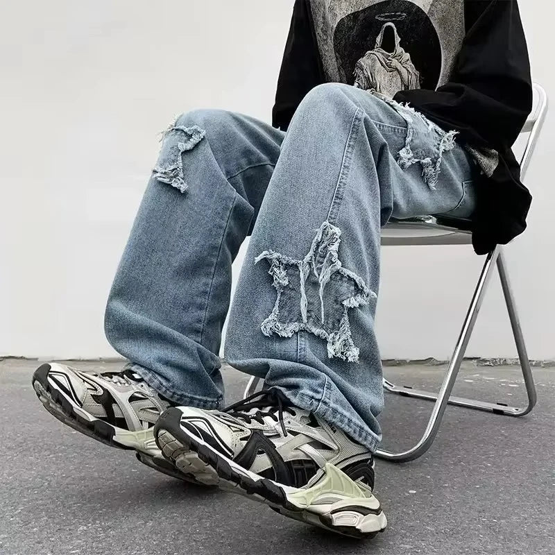 Jeans Rectos Y2K | Bordado Estrellas &amp; Toalla | Hip Hop | Darez Wear