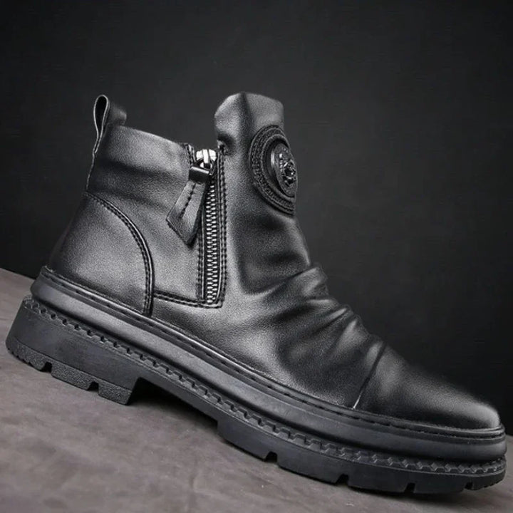 Botas Moto Cuero Hombre — Plataforma con Cremallera